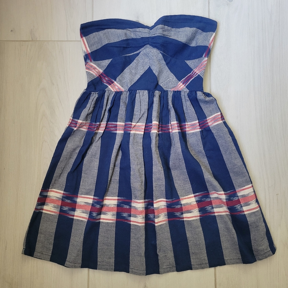 2pc Roxy Dress w added Jacket Tube Top Dress Plaid Print Navy Red & Cream Small